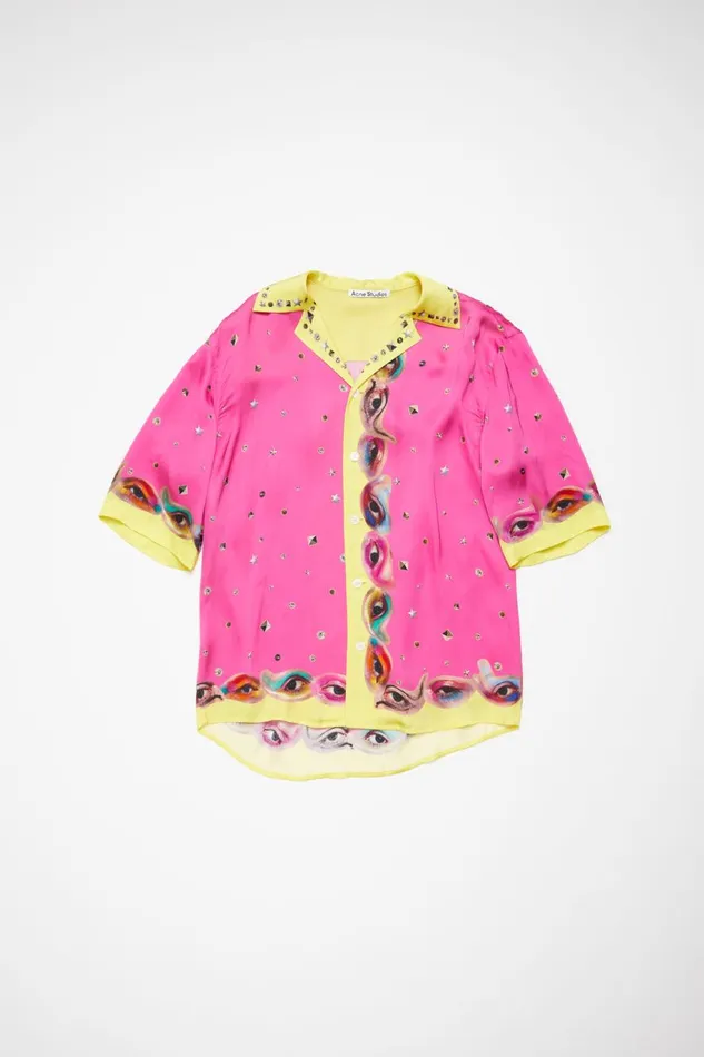 Men Printed Buttonup Shirt Fuchsia Pink Acne Studios Shirts