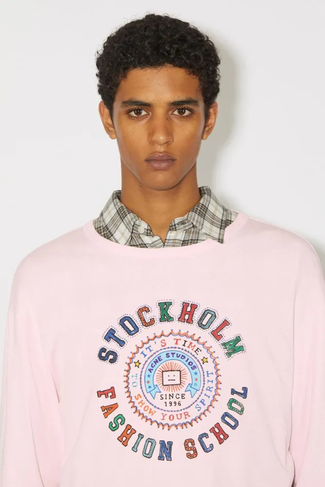 Men Printed Long Sleeve Tshirt 8211 Regular Fit Light Pink Acne Studios Tshirts
