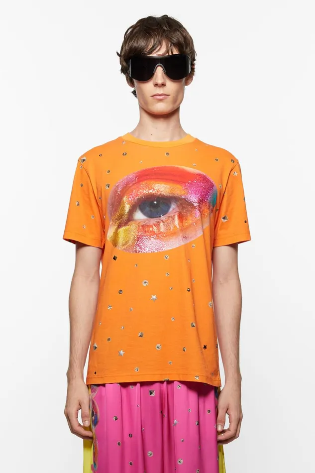 Men Printed Tshirt Bright Orange Acne Studios Tshirts