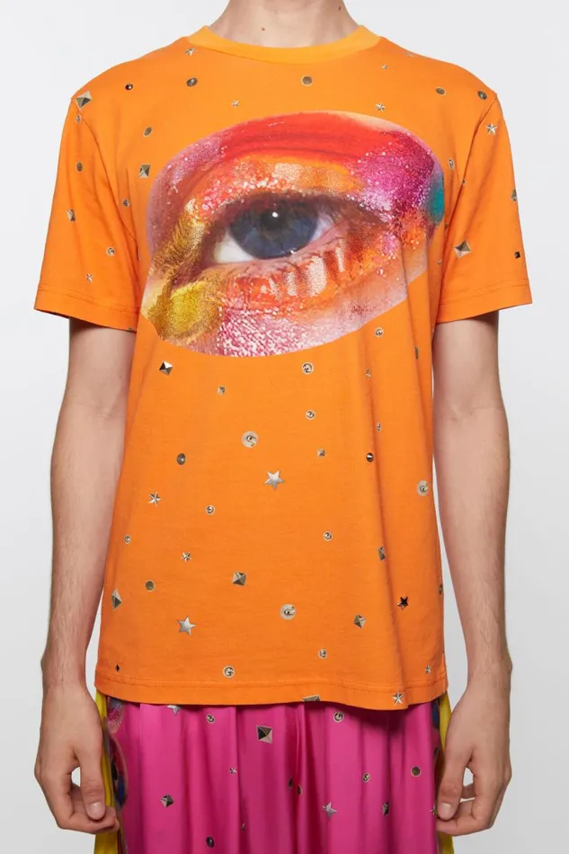 Men Printed Tshirt Bright Orange Acne Studios Tshirts