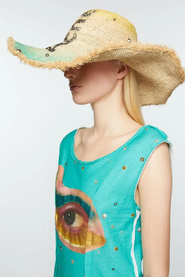 Men Raffia Wide Brim Hat Straw Yellow Acne Studios Hats