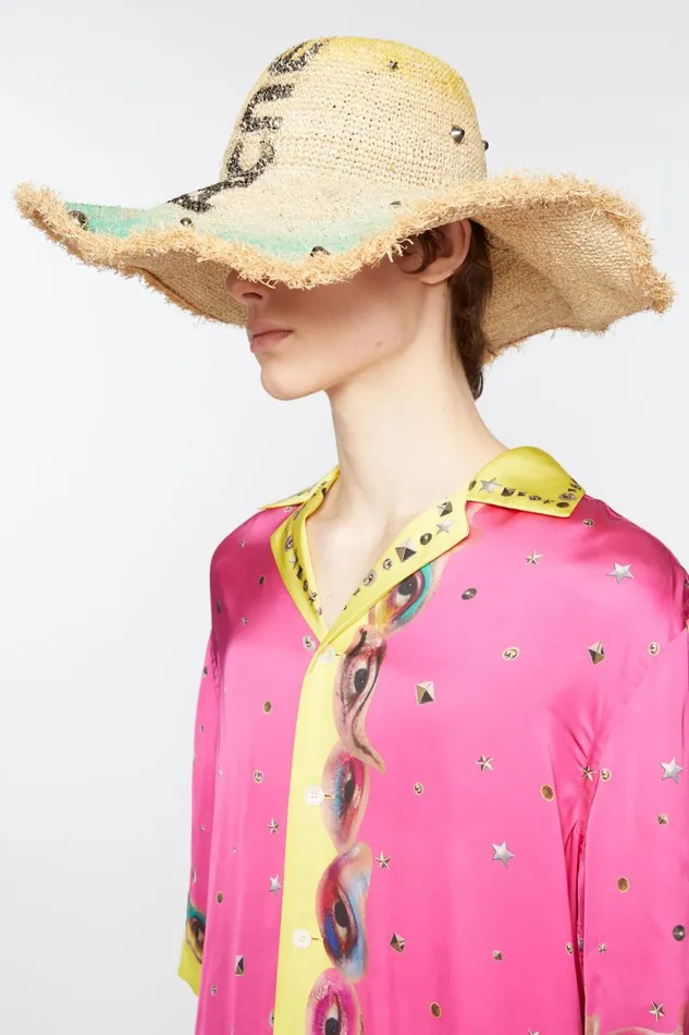 Men Raffia Wide Brim Hat Straw Yellow Acne Studios Hats