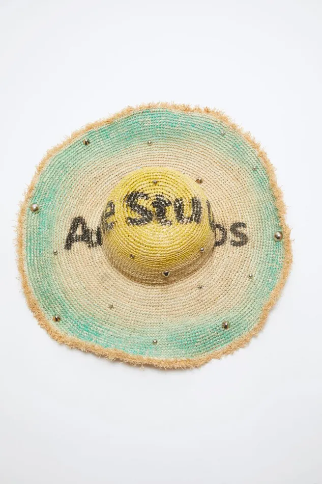 Men Raffia Wide Brim Hat Straw Yellow Acne Studios Hats