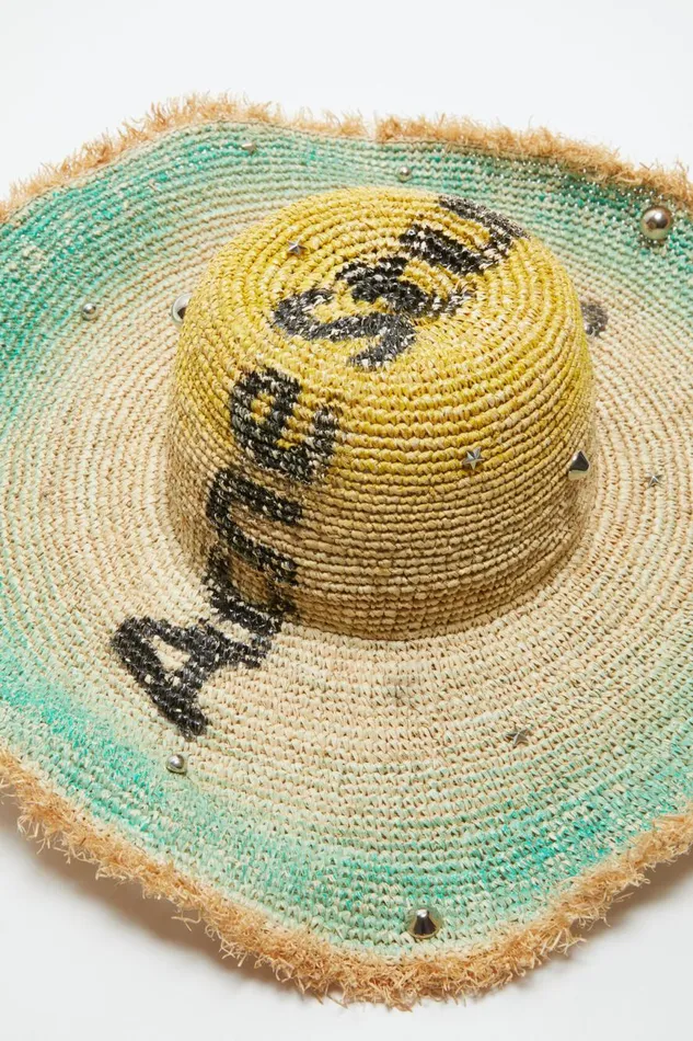 Men Raffia Wide Brim Hat Straw Yellow Acne Studios Hats