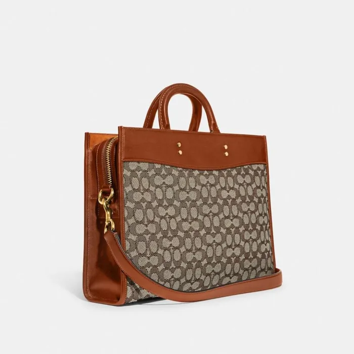 Men Rogue Brief In Signature Textile Jacquard Cocoa Coach Briefcases