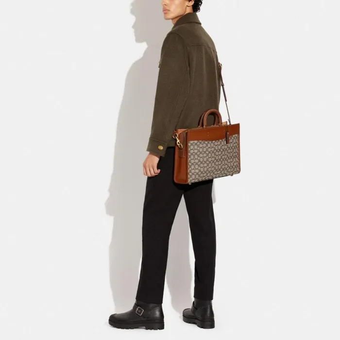 Men Rogue Brief In Signature Textile Jacquard Cocoa Coach Briefcases