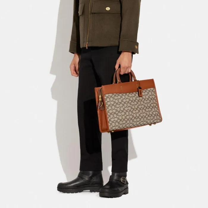Men Rogue Brief In Signature Textile Jacquard Cocoa Coach Briefcases
