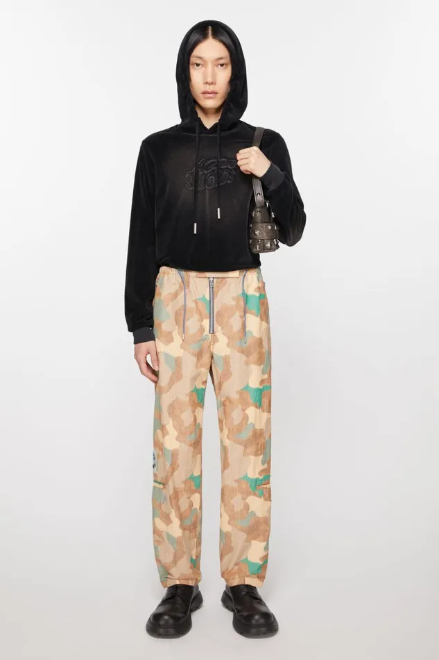 Men Satin Print Trousers Orangegreen Acne Studios Trousers