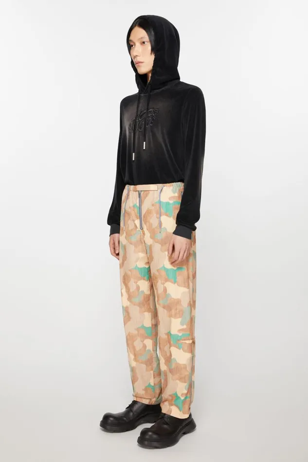 Men Satin Print Trousers Orangegreen Acne Studios Trousers