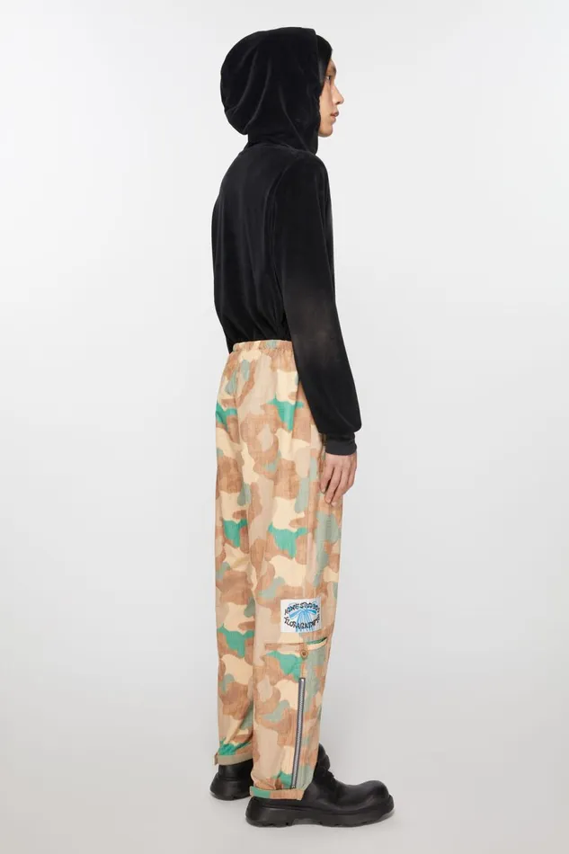 Men Satin Print Trousers Orangegreen Acne Studios Trousers