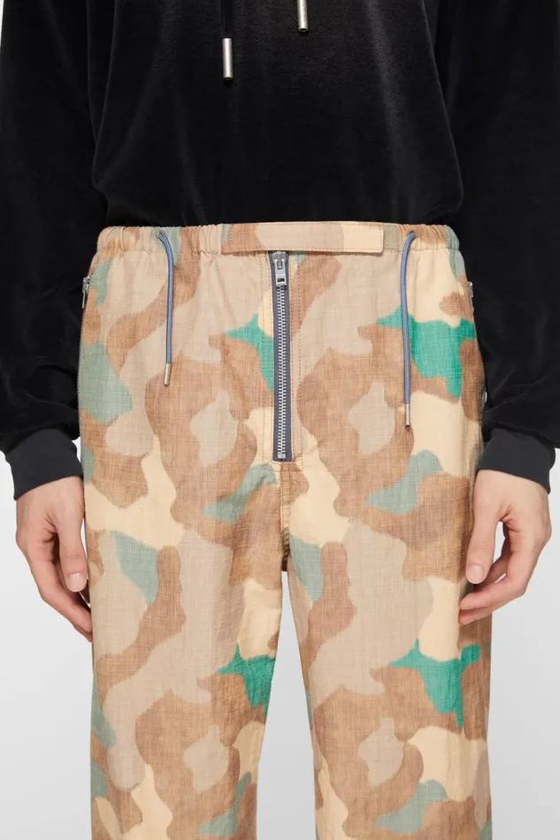 Men Satin Print Trousers Orangegreen Acne Studios Trousers