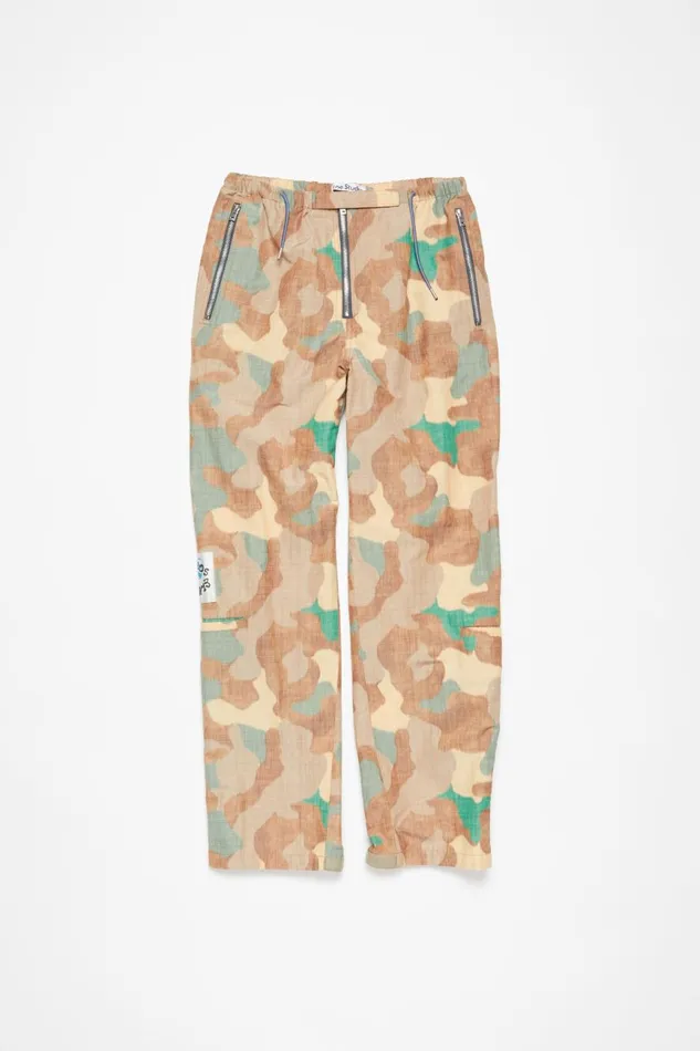Men Satin Print Trousers Orangegreen Acne Studios Trousers