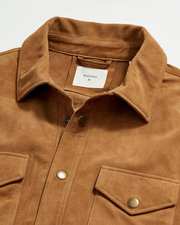 Men Savoy Suede Workshirt Camel Billy Reid Shirting