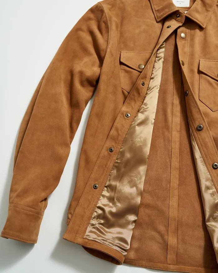 Men Savoy Suede Workshirt Camel Billy Reid Shirting