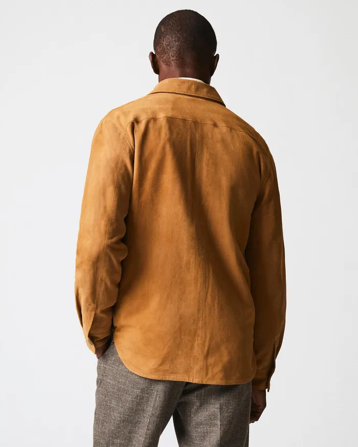 Men Savoy Suede Workshirt Camel Billy Reid Shirting