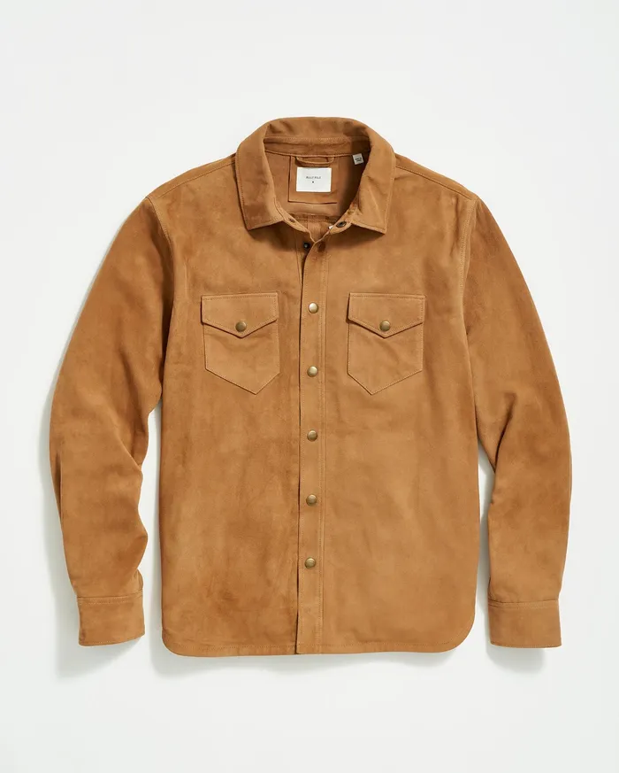 Men Savoy Suede Workshirt Camel Billy Reid Shirting