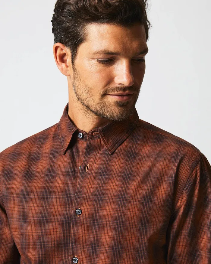 Men Shadow Plaid Tuscumbia Shirt Blackrust Billy Reid Shirting