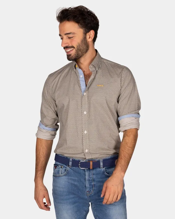 Men Shirts NZA New Zealand Auckland Brown Cotton Shirt With Pattern 8211 Dark Mocca