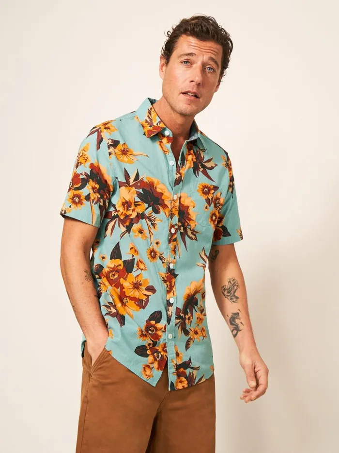 Men SHIRTS White Stuff Floral Printed Slim Fit Shirt Mint Green Men SHIRTS White Stuff Floral Printed Slim Fit Shirt Mint Green