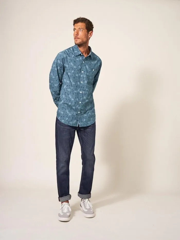 Men SHIRTS White Stuff Peacock Printed Classic Shirt Blue Print