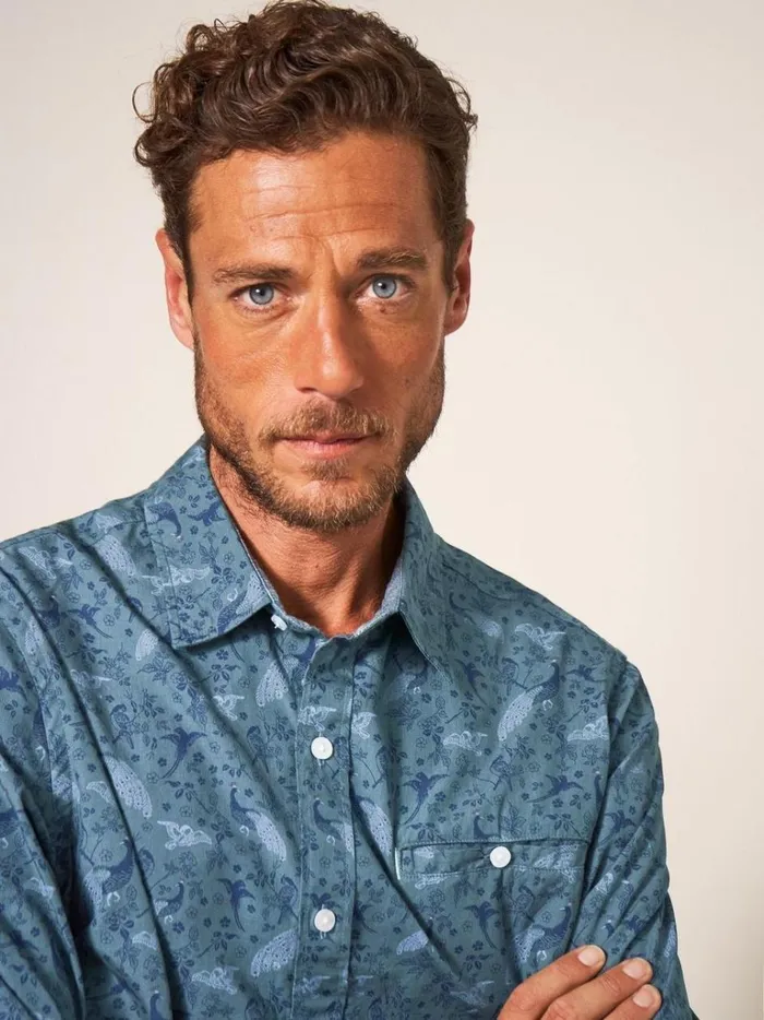 Men SHIRTS White Stuff Peacock Printed Classic Shirt Blue Print Men SHIRTS White Stuff Peacock Printed Classic Shirt Blue Print