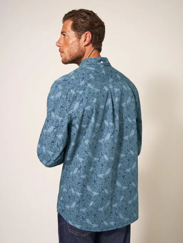Men SHIRTS White Stuff Peacock Printed Classic Shirt Blue Print Men SHIRTS White Stuff Peacock Printed Classic Shirt Blue Print