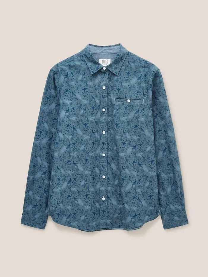 Men SHIRTS White Stuff Peacock Printed Classic Shirt Blue Print Men SHIRTS White Stuff Peacock Printed Classic Shirt Blue Print