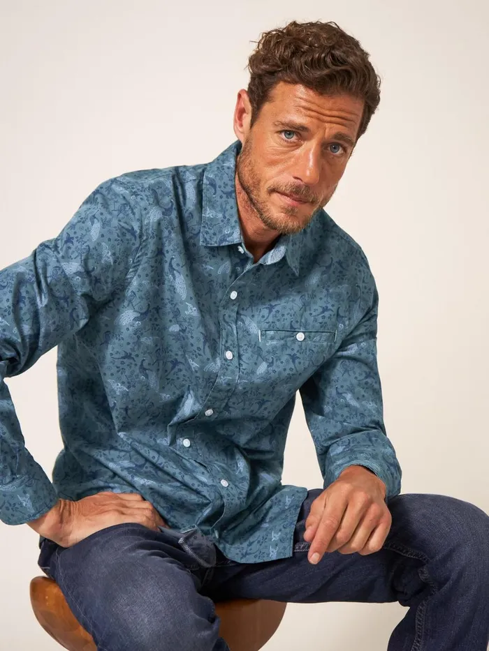 Men SHIRTS White Stuff Peacock Printed Classic Shirt Blue Print Men SHIRTS White Stuff Peacock Printed Classic Shirt Blue Print