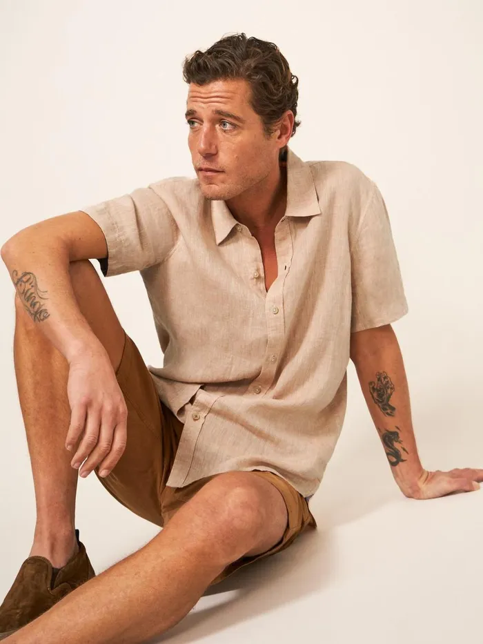 Men SHIRTS White Stuff Pembroke SS Linen Shirt Dusty Pink