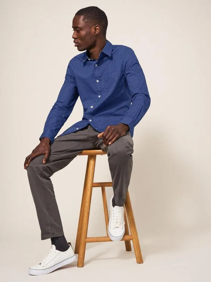 Men SHIRTS White Stuff Polka Dot Printed Shirt Indigo Blue Men SHIRTS White Stuff Polka Dot Printed Shirt Indigo Blue
