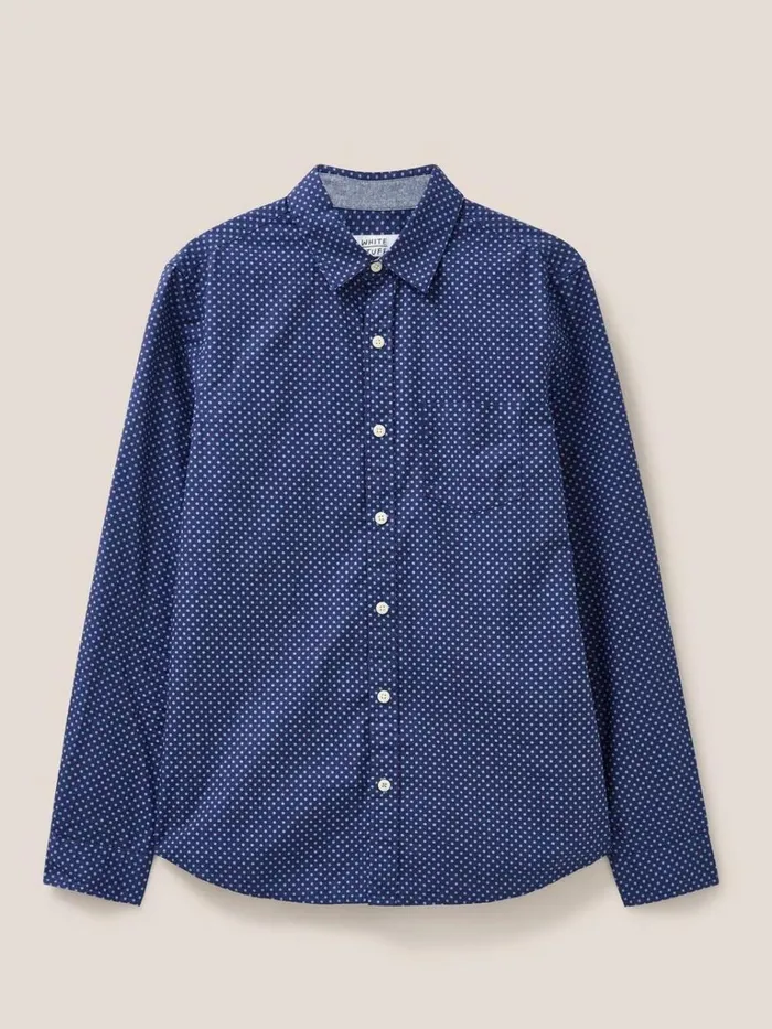 Men SHIRTS White Stuff Polka Dot Printed Shirt Indigo Blue Men SHIRTS White Stuff Polka Dot Printed Shirt Indigo Blue