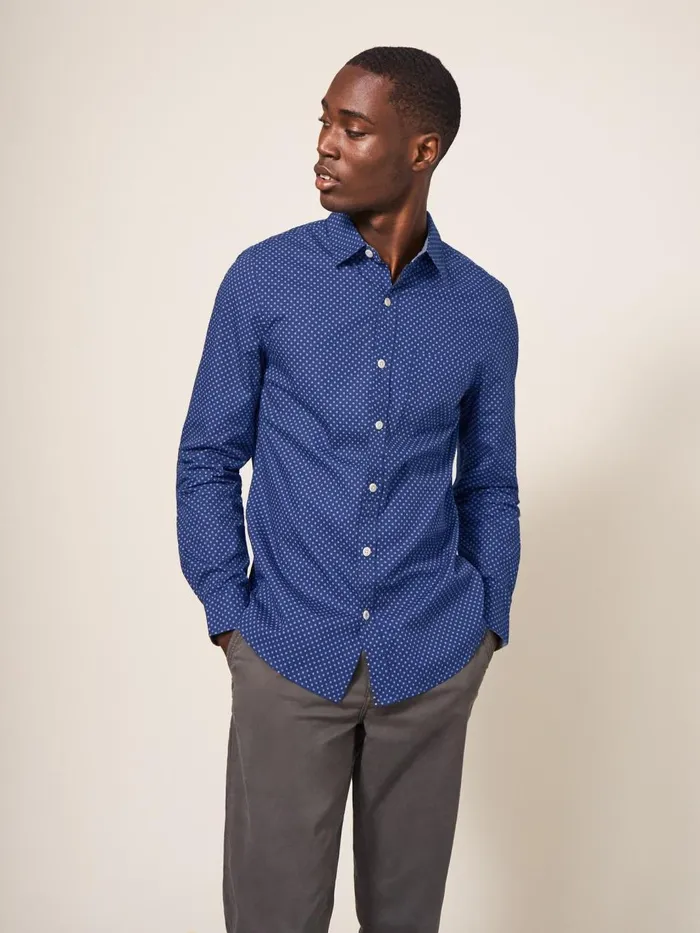 Men SHIRTS White Stuff Polka Dot Printed Shirt Indigo Blue Men SHIRTS White Stuff Polka Dot Printed Shirt Indigo Blue