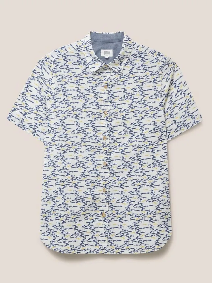 Men SHIRTS White Stuff Shark Printed Shirt White Multi