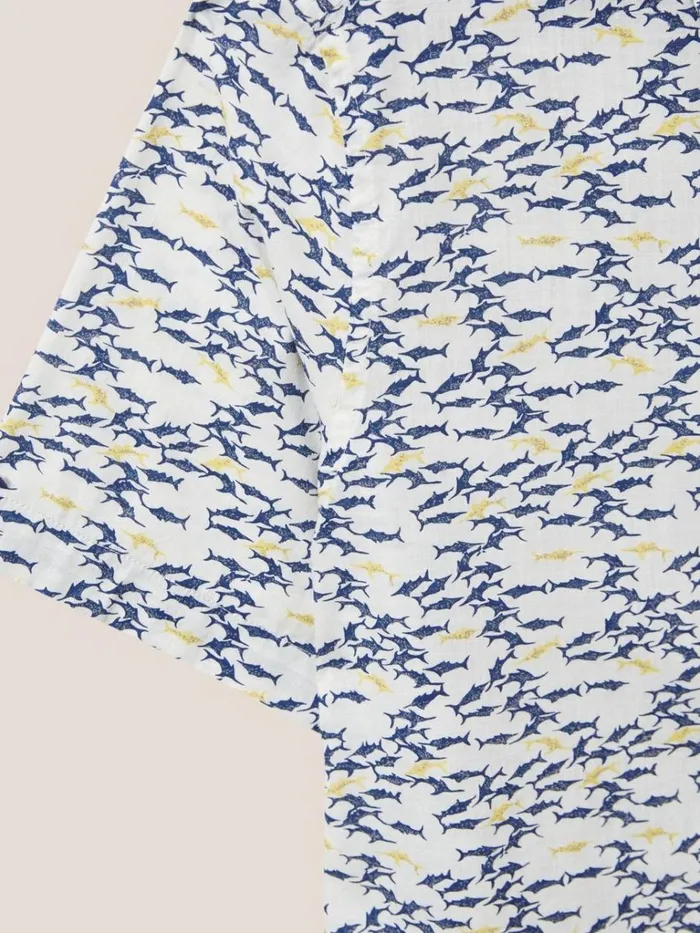 Men SHIRTS White Stuff Shark Printed Shirt White Multi