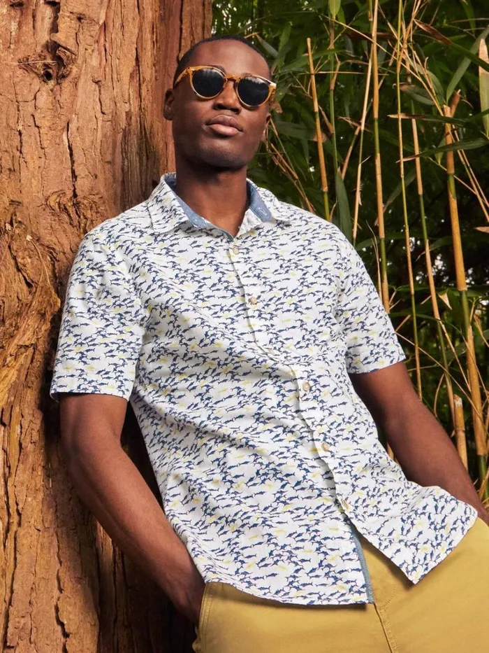 Men SHIRTS White Stuff Shark Printed Shirt White Multi