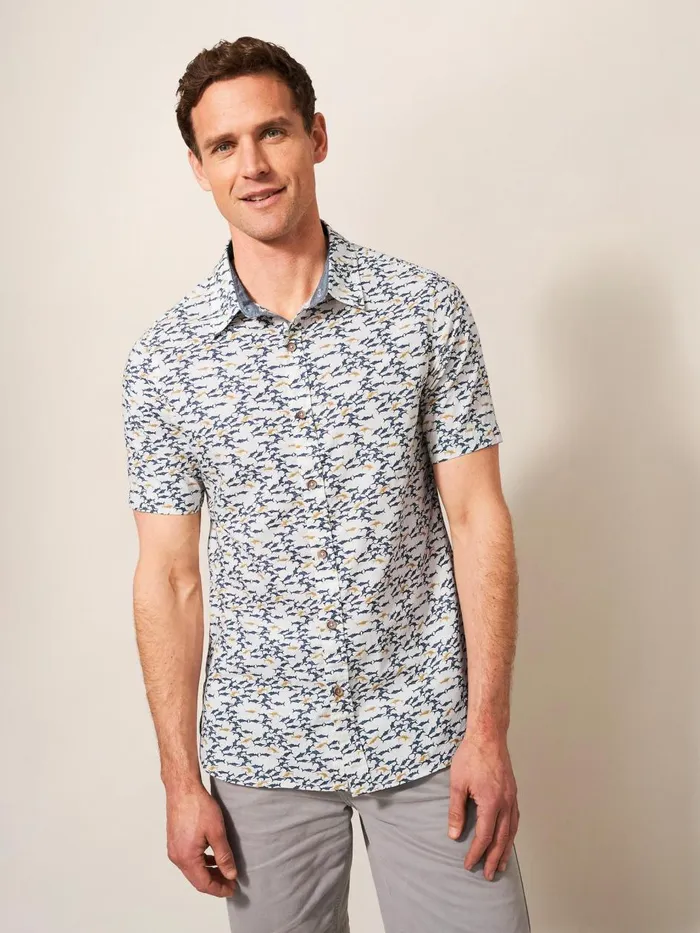 Men SHIRTS White Stuff Shark Printed Shirt White Multi