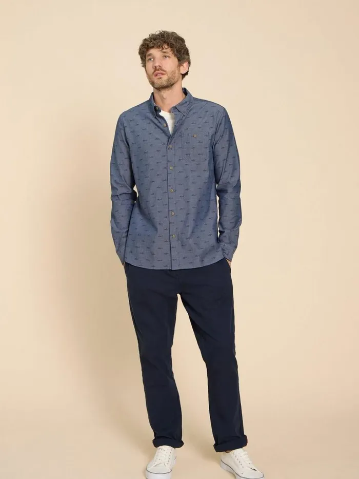 Men SHIRTS White Stuff Swordfish Printed Shirt Chambray Blue