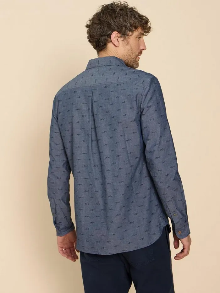 Men SHIRTS White Stuff Swordfish Printed Shirt Chambray Blue