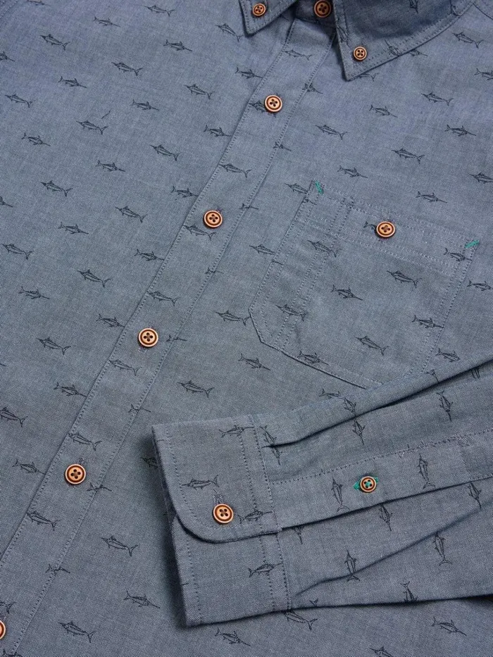 Men SHIRTS White Stuff Swordfish Printed Shirt Chambray Blue