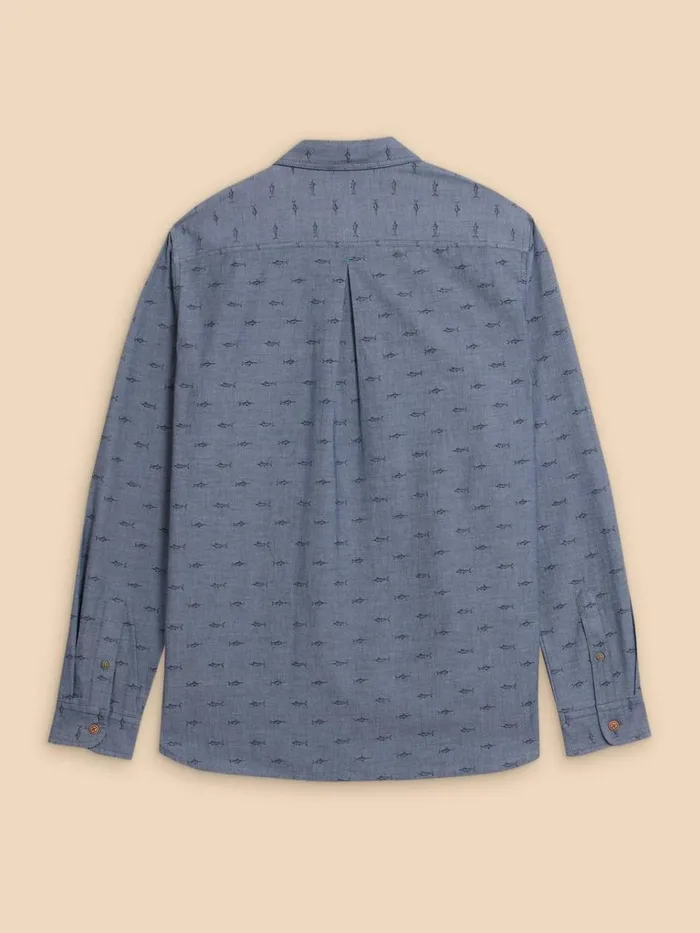 Men SHIRTS White Stuff Swordfish Printed Shirt Chambray Blue