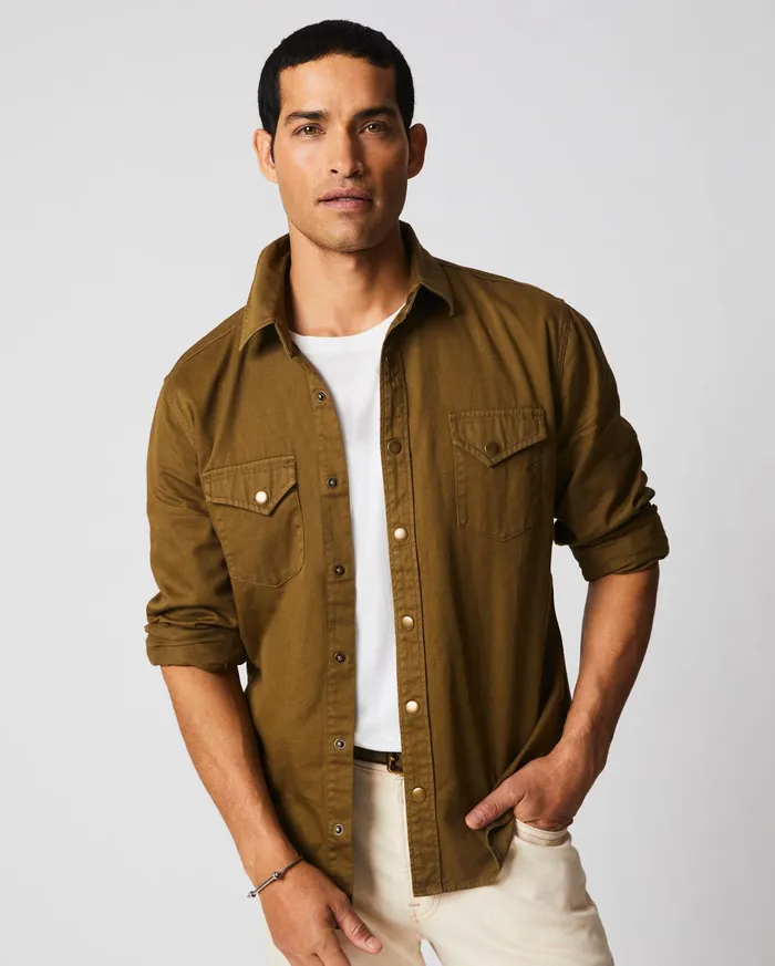 Men Shoals Twill Shirt Slate Green Billy Reid Shirting