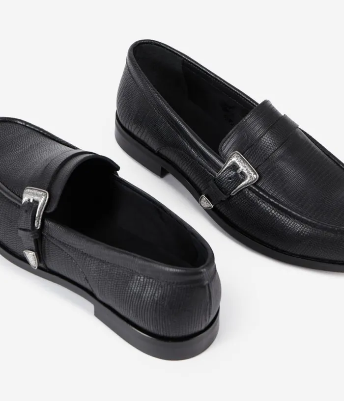 Men Shoes THE KOOPLES Black Leather Loafers With Western Buckle Men Shoes THE KOOPLES Black Leather Loafers With Western Buckle