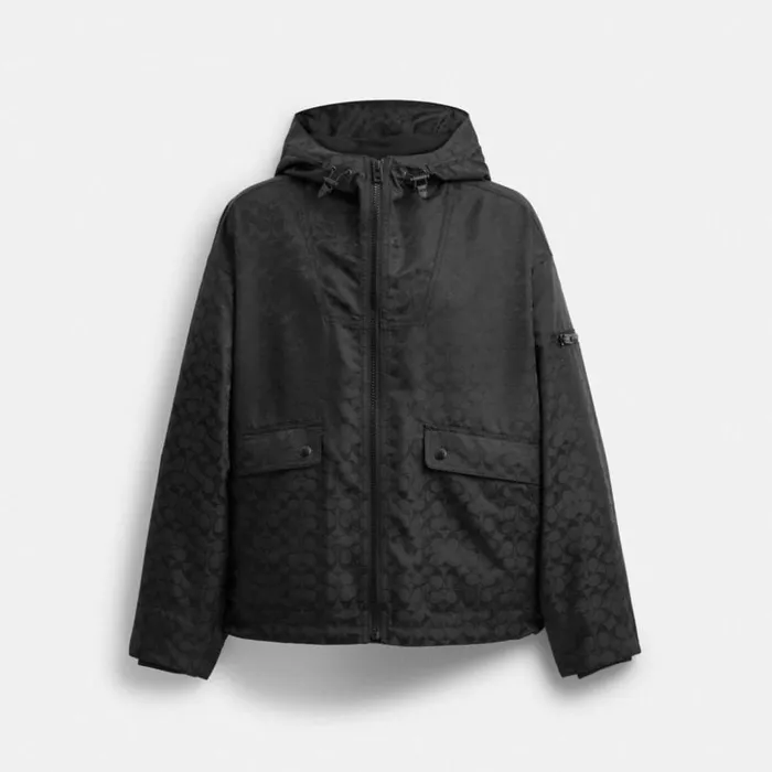 Men Signature Windbreaker Black Coach Jackets and Outerwear