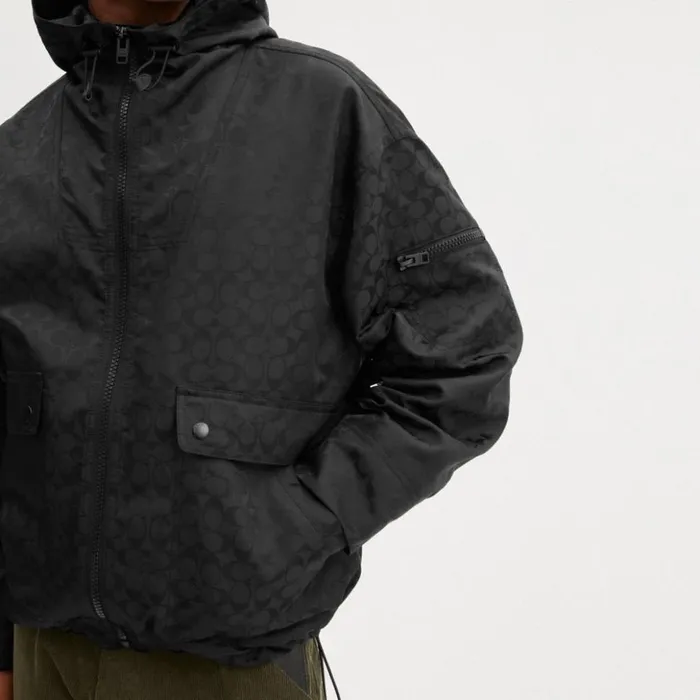 Men Signature Windbreaker Black Coach Jackets and Outerwear