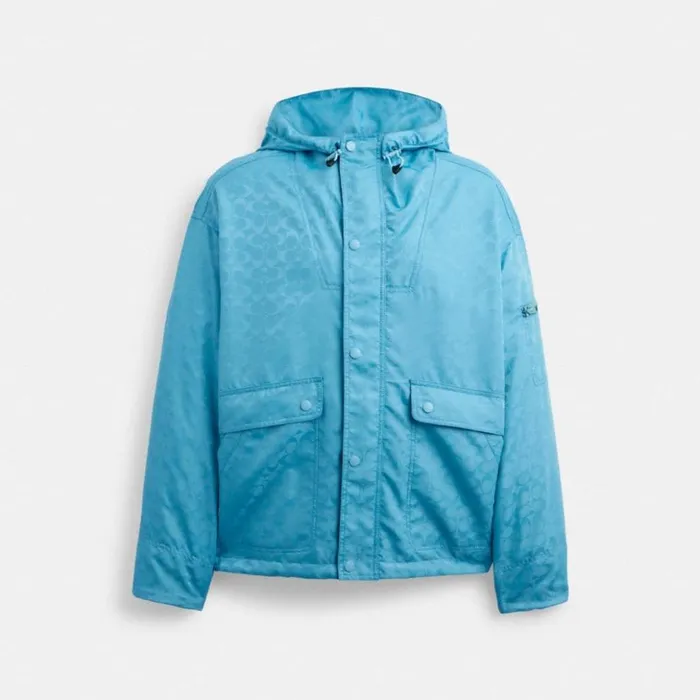 Men Signature Windbreaker Light Blue Coach Jackets and Outerwear