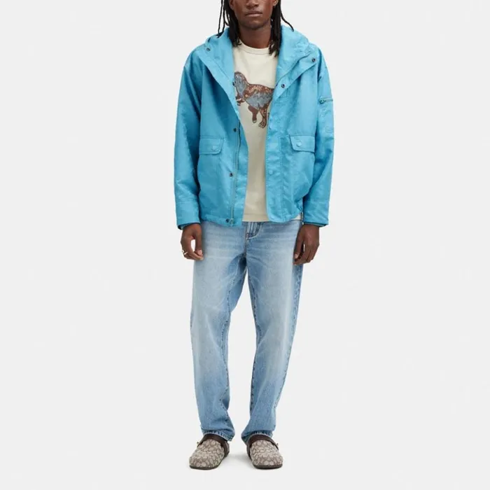 Men Signature Windbreaker Light Blue Coach Jackets and Outerwear