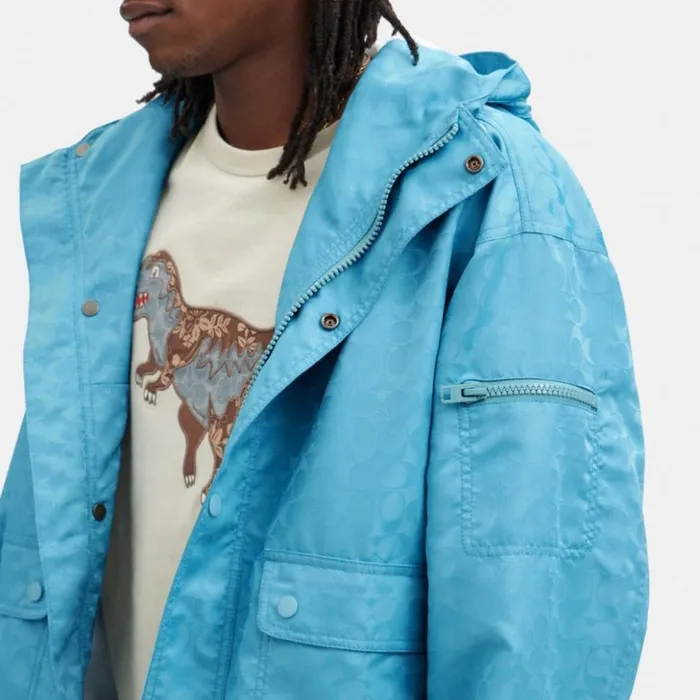 Men Signature Windbreaker Light Blue Coach Jackets and Outerwear