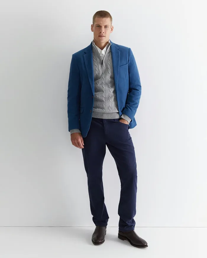 Men Sportscraft Jackets and Blazers Munro Cable Wool Quarter Zip Grey Melange