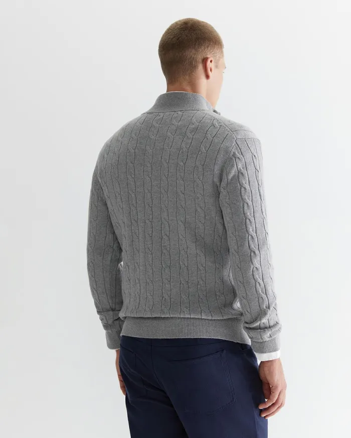 Men Sportscraft Jackets and Blazers Munro Cable Wool Quarter Zip Grey Melange