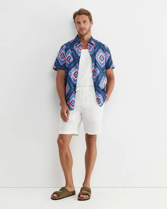 Men Sportscraft Shirts Alf Short Sleeve Liberty Shirt Navy Multi